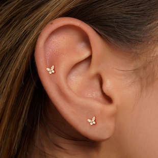纯银小蝴蝶钻耳钉高位耳洞耳骨钉防过敏养耳洞耳屏钉软骨钉欧美风