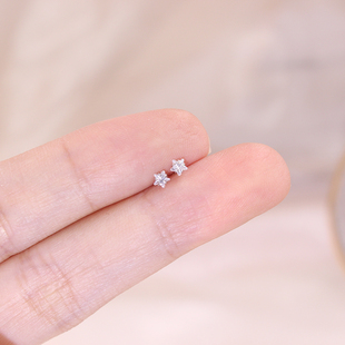 纯银耳钉迷你星星小钻隐形精致小巧不明显耳骨钉睡觉免摘银针防敏