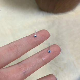 纯银小耳钉迷你不明显隐形耳钉小钻海蓝精致mini银针防过敏耳饰女