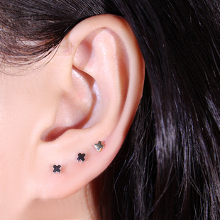迷你十字架耳钉纯银不明显耳饰隐形超小耳骨钉精致高级高位耳洞女