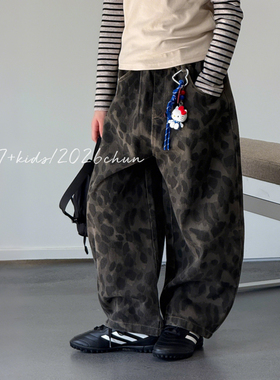 【亲子】柒号童仓女大童美式豹纹哈伦裤春装新款儿童帅气休闲裤