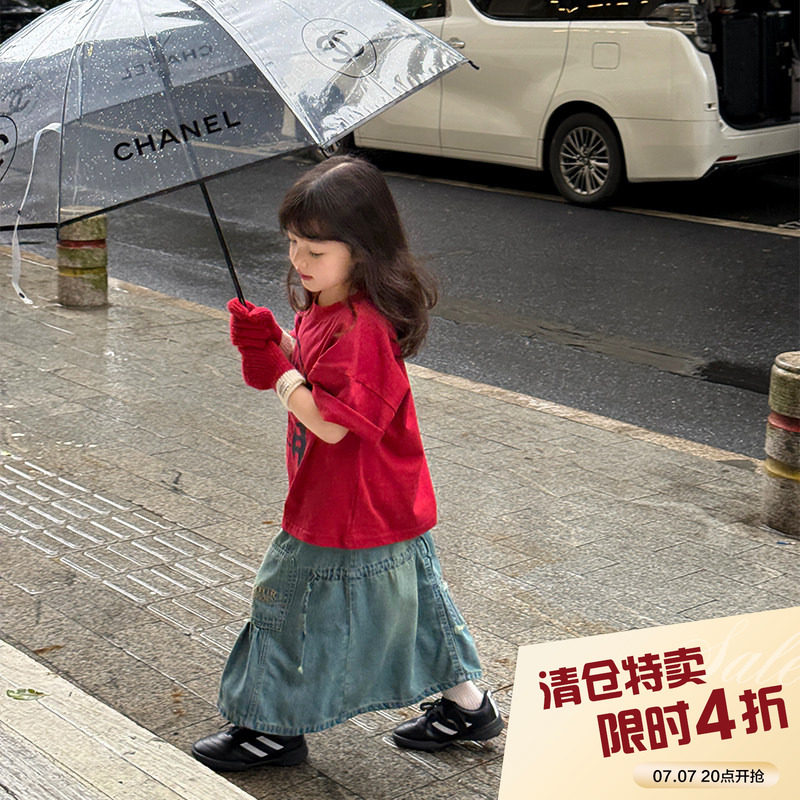 【亲子】柒号童仓洋气不规则牛仔裙夏装新款女大童鱼尾半身裙子图片