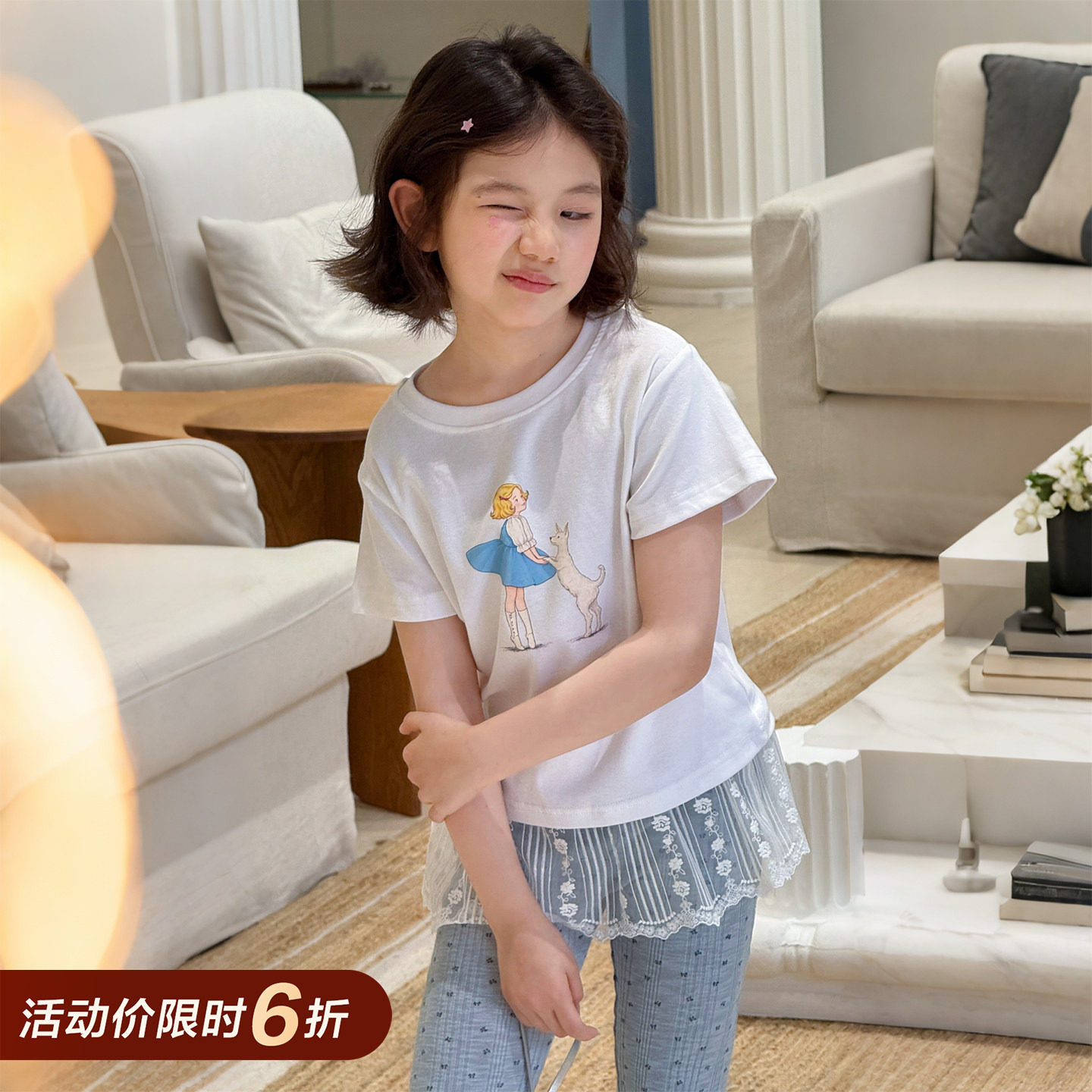 柒号童仓女大童韩系圆领卡通印花短袖T恤夏装新款儿童洋气上衣潮图片