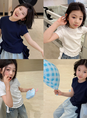 【亲子】柒号童仓女大童洋气飘带短袖T恤夏装新款儿童设计感上衣