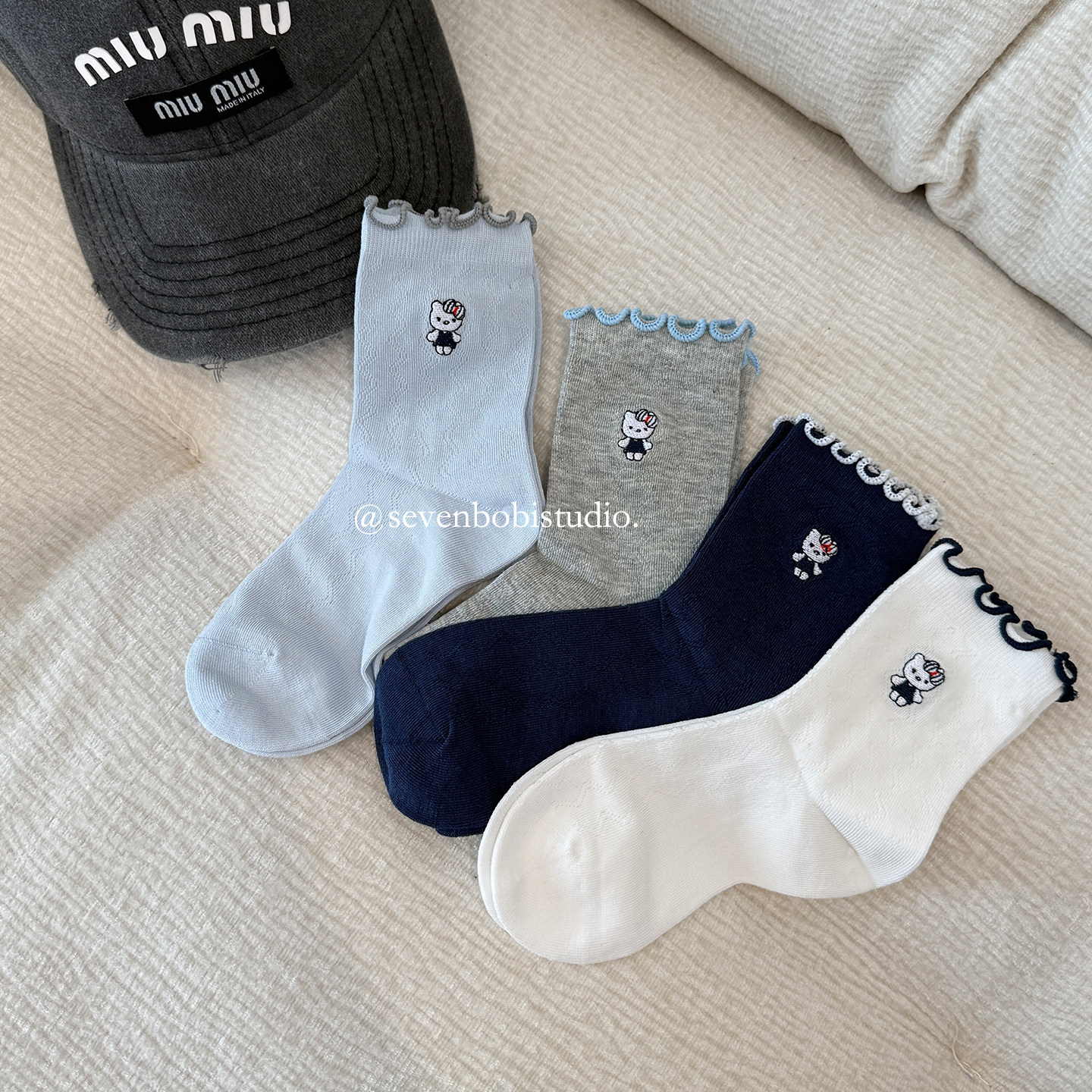 柒号童仓儿童短袜女童棉质花边袜中筒袜春夏款款吸汗卡通袜子