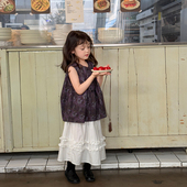 柒号童仓女童韩版 上衣潮 女大童宽松无袖 复古圆领背心2025夏装 新款