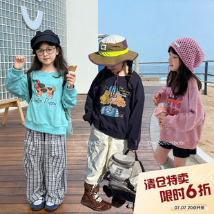 柒号童仓女大童韩版洋气字母卫衣秋装新款儿童圆领卡通百搭上衣潮