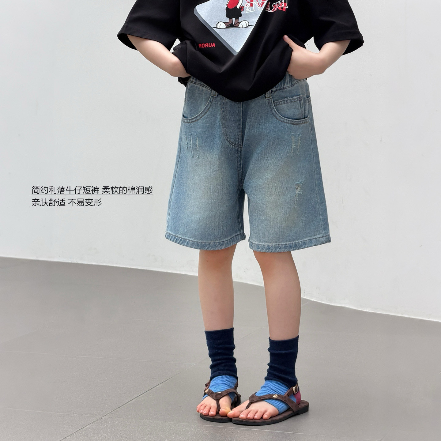 柒号童仓女大童洋气百搭牛仔短裤夏装新款儿童舒适休闲时髦五分裤