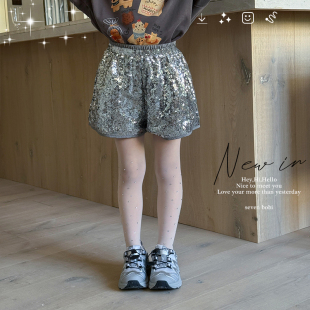 时髦百搭网红亮片裤 柒号童仓女童韩版 新款 2025春装 潮 亮片闪闪短裤