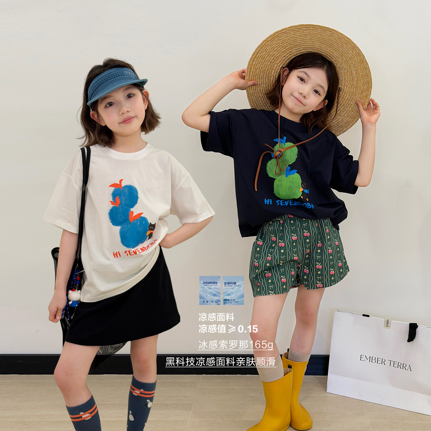 亲子/柒号童仓女大童韩系卡通印花短袖T恤夏装儿童宽松休闲上衣潮图片