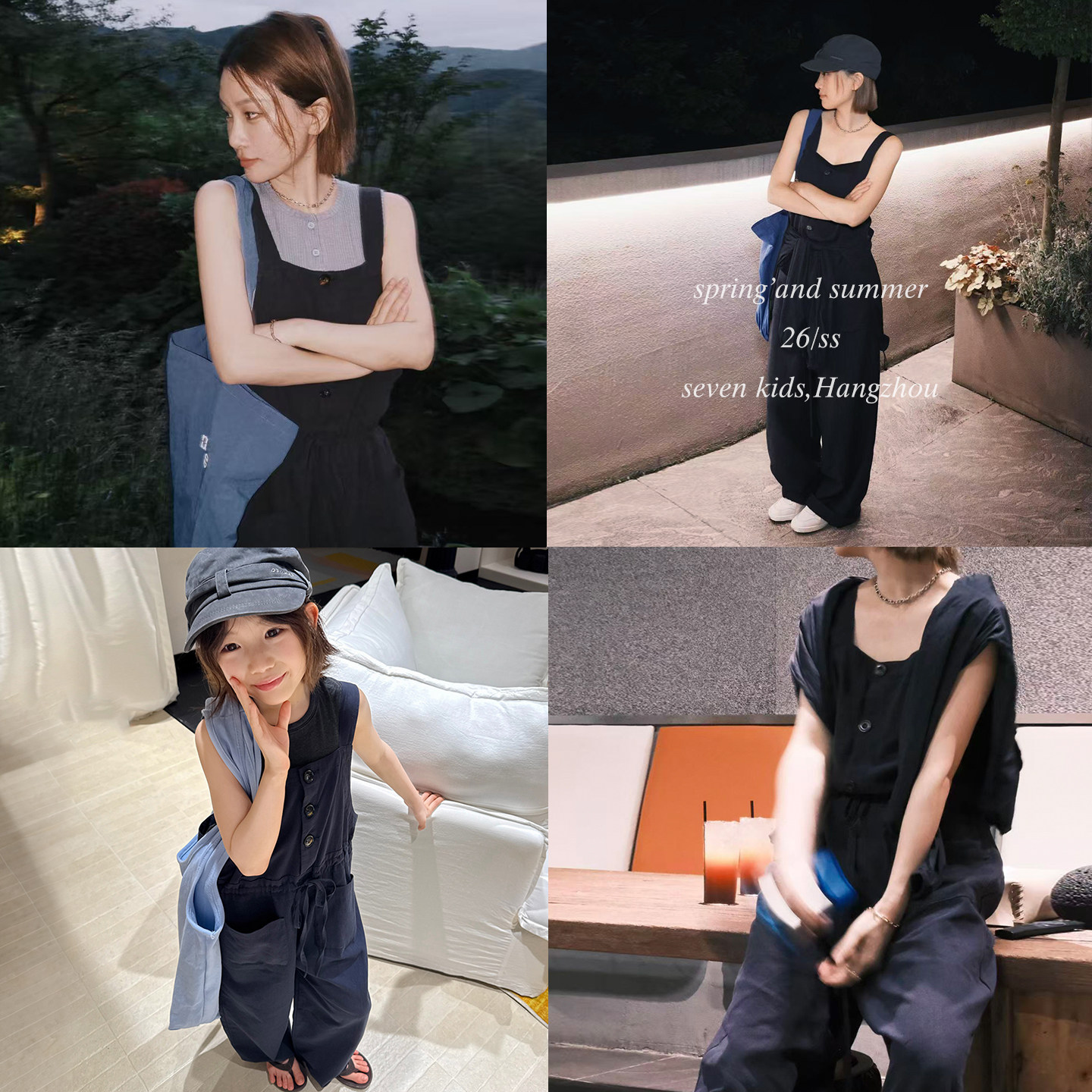 【亲子】柒号童仓女大童韩系设计感背带裤夏装新款宽松系带休闲裤