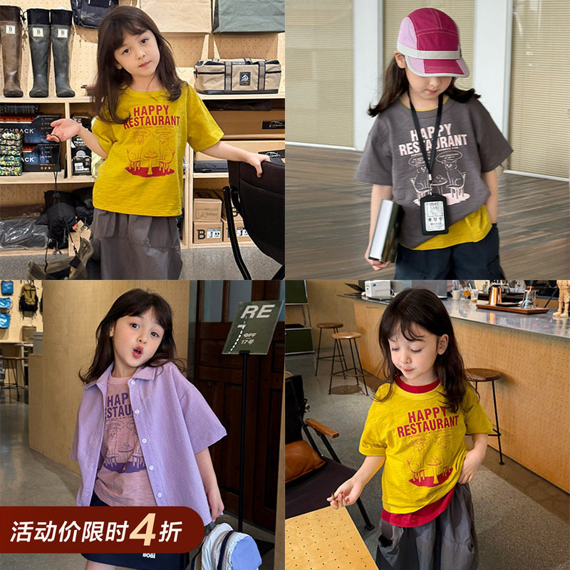 柒号童仓女童韩版洋气字母短袖T恤夏装新款宽松圆领休闲上衣潮图片