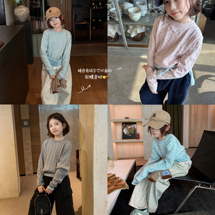 亲子/柒号童仓女大童韩系绞花圆领套头毛衣冬装儿童慵懒针织上衣