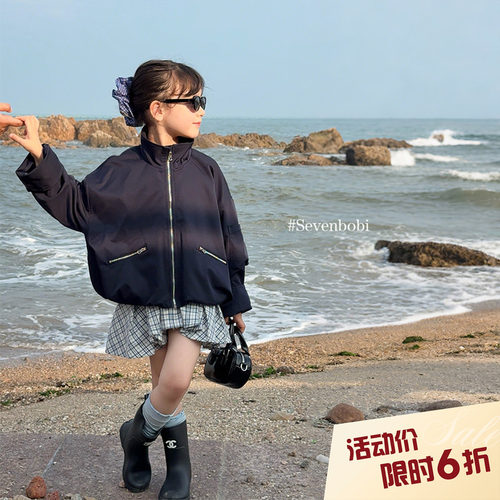 柒号童仓女大童韩版时尚夹克外套秋装新款儿童洋气休闲短款上衣潮