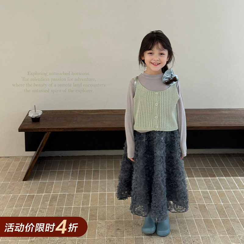 柒号童仓女大童韩版洋气外穿针织背心秋装新款毛线叠穿小吊带潮										