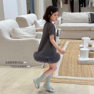 柒号童仓女大童韩系甜美网纱拼接蓬蓬连衣裙夏装新款儿童洋气T裙