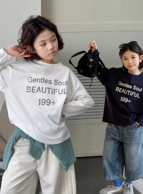 【亲子】柒号童仓女大童韩版印花长袖T恤春装新款儿童打底衫上衣