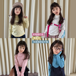 儿童休闲纯色上衣 新款 柒号童仓女大童半高领高弹力百搭打底衫 冬装