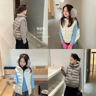 亲子/柒号童仓女大童韩系立领羽绒马甲冬装儿童白鸭绒休闲外套潮