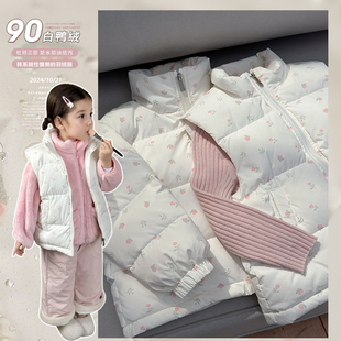柒号童仓女童韩版碎花白鸭绒羽绒服冬装新款儿童加厚保暖马甲潮