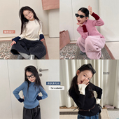 潮 儿童拼色百搭针织衫 柒号童仓女大童半高领休闲打底毛衣冬装 新款