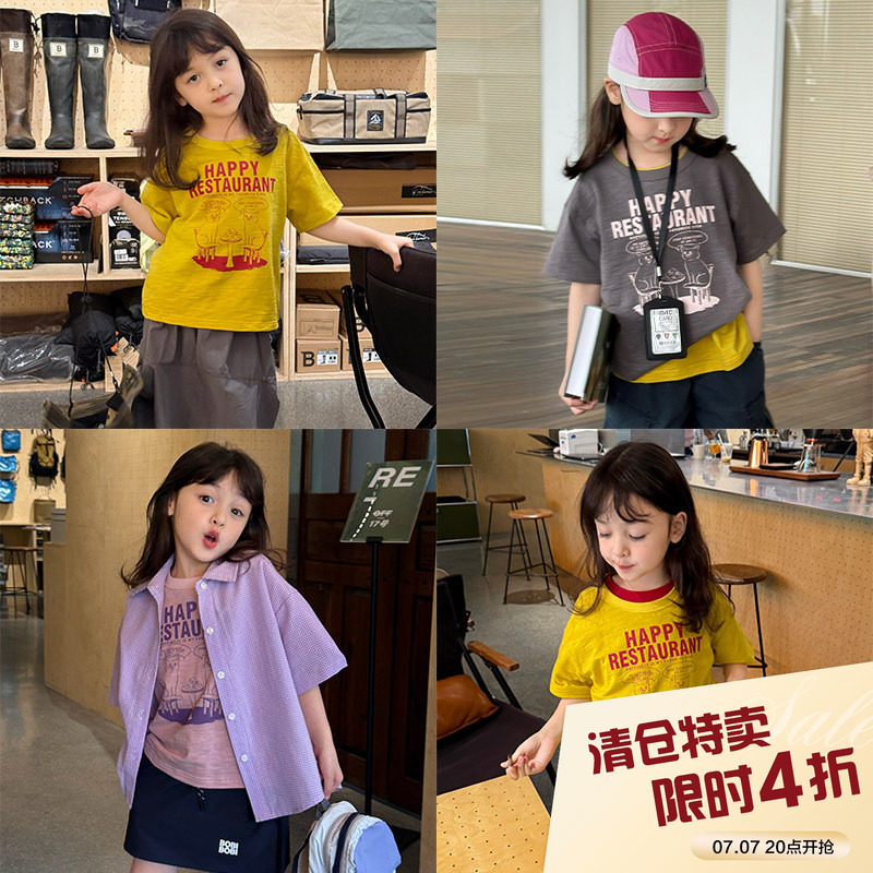 柒号童仓女童韩版洋气字母短袖T恤夏装新款宽松圆领休闲上衣潮图片