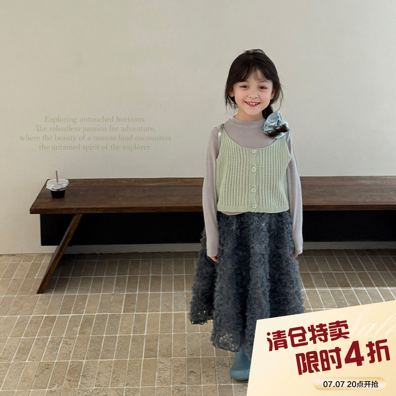 柒号童仓女大童韩版洋气外穿针织背心秋装新款毛线叠穿小吊带潮图片
