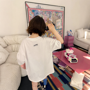 柒号童仓女大童韩系简约基础宽松短袖T恤夏装新款字母印花上衣潮