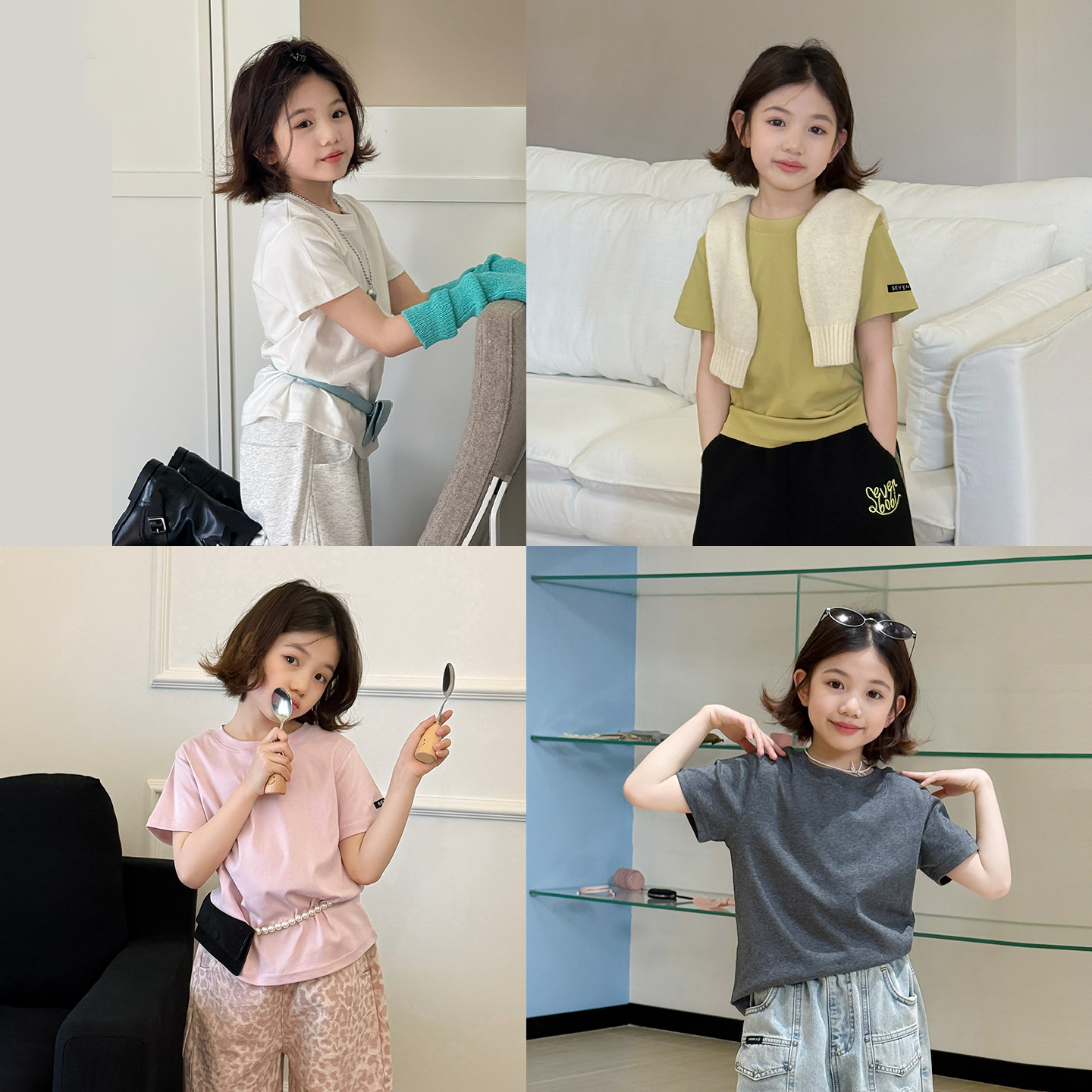 【亲子】柒号童仓女大童韩版简约正肩短袖T恤春装新款纯色上衣潮,童装/婴儿装/亲子装,T恤,淘宝优惠券,粉丝福利购,淘宝优惠卷