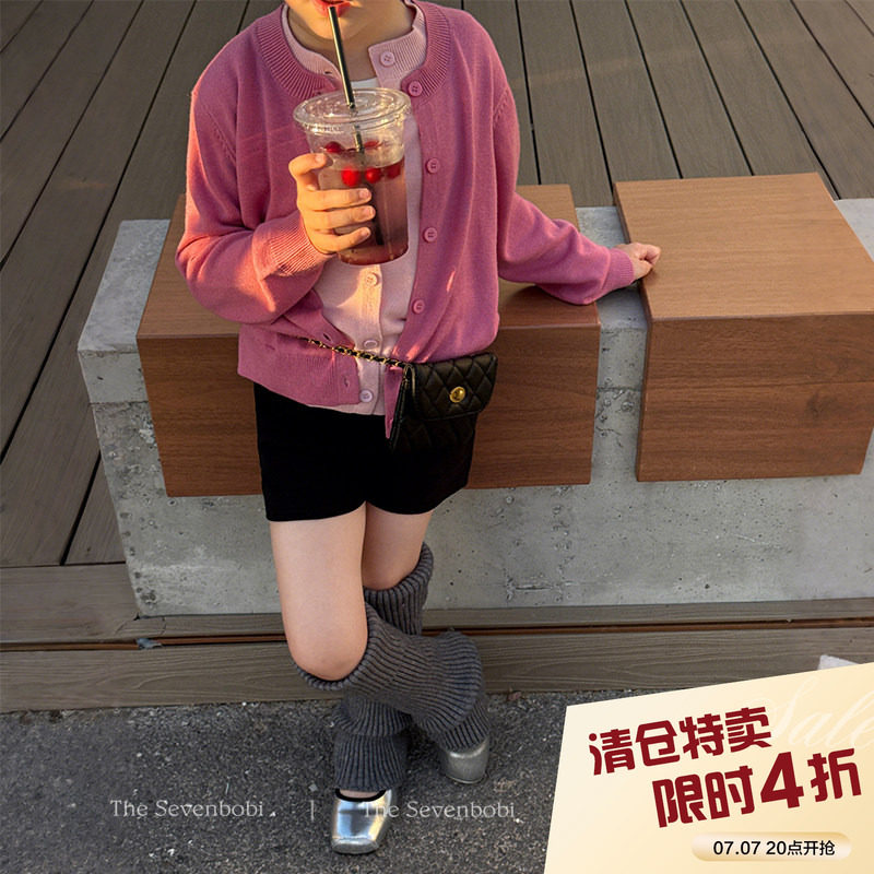 柒号童仓女大童韩版假两件针织开衫秋装新款设计感圆领毛衣外套潮