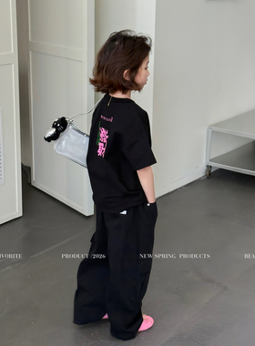 【亲子】柒号童仓女大童印花短袖T恤春装新款儿童宽松圆领上衣潮