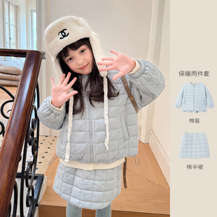 女童保暖外套时尚 新款 短裙 冬装 柒号童仓儿童韩系洋气加厚棉服套装