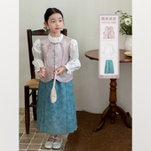 中式 柒号童仓女童国风提花马甲套装 木耳边衬衫 新款 马面裙潮 春装