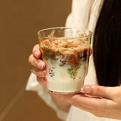 蓝莲花玻璃咖啡高颜值水杯