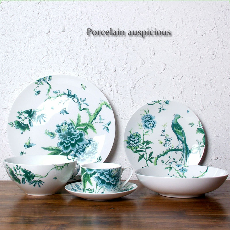 出口餐具简约时尚咖啡杯碟子英式绿孔雀欧式马克杯饭碗汤盘子特价