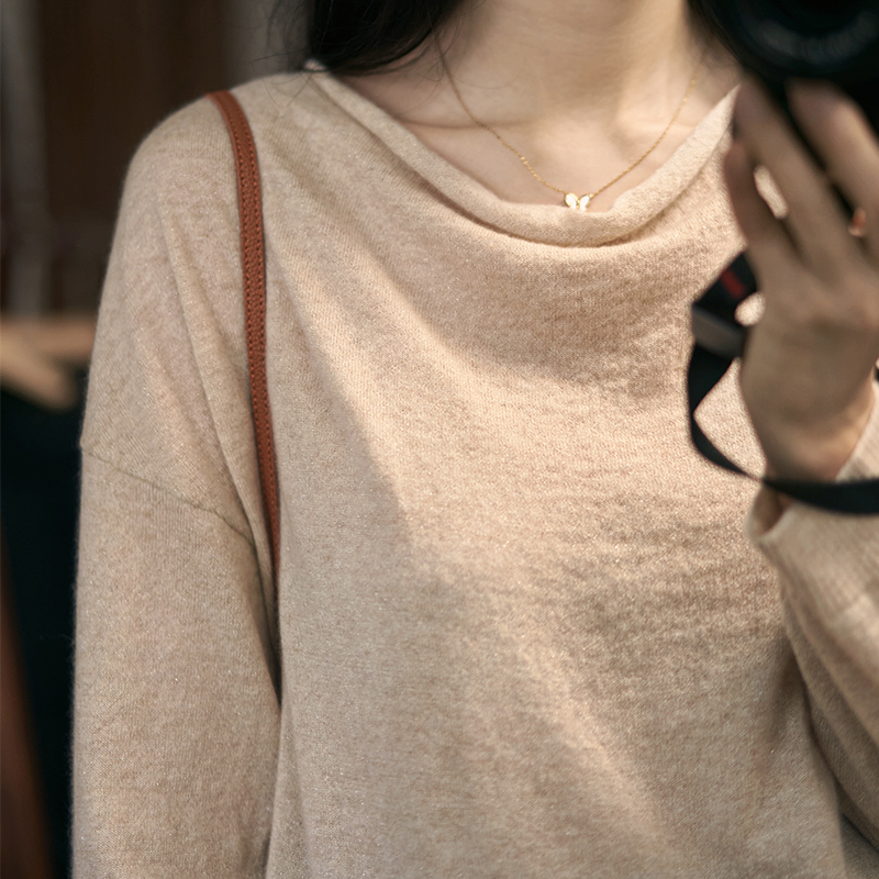 斐雪 精纺山羊绒细纱微闪 轻薄打底慵懒随性自然松弛感垂领针织衫