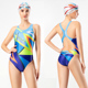 英发女连体三角游泳衣数码 女 印花游泳训练比赛成人儿童亲子泳装