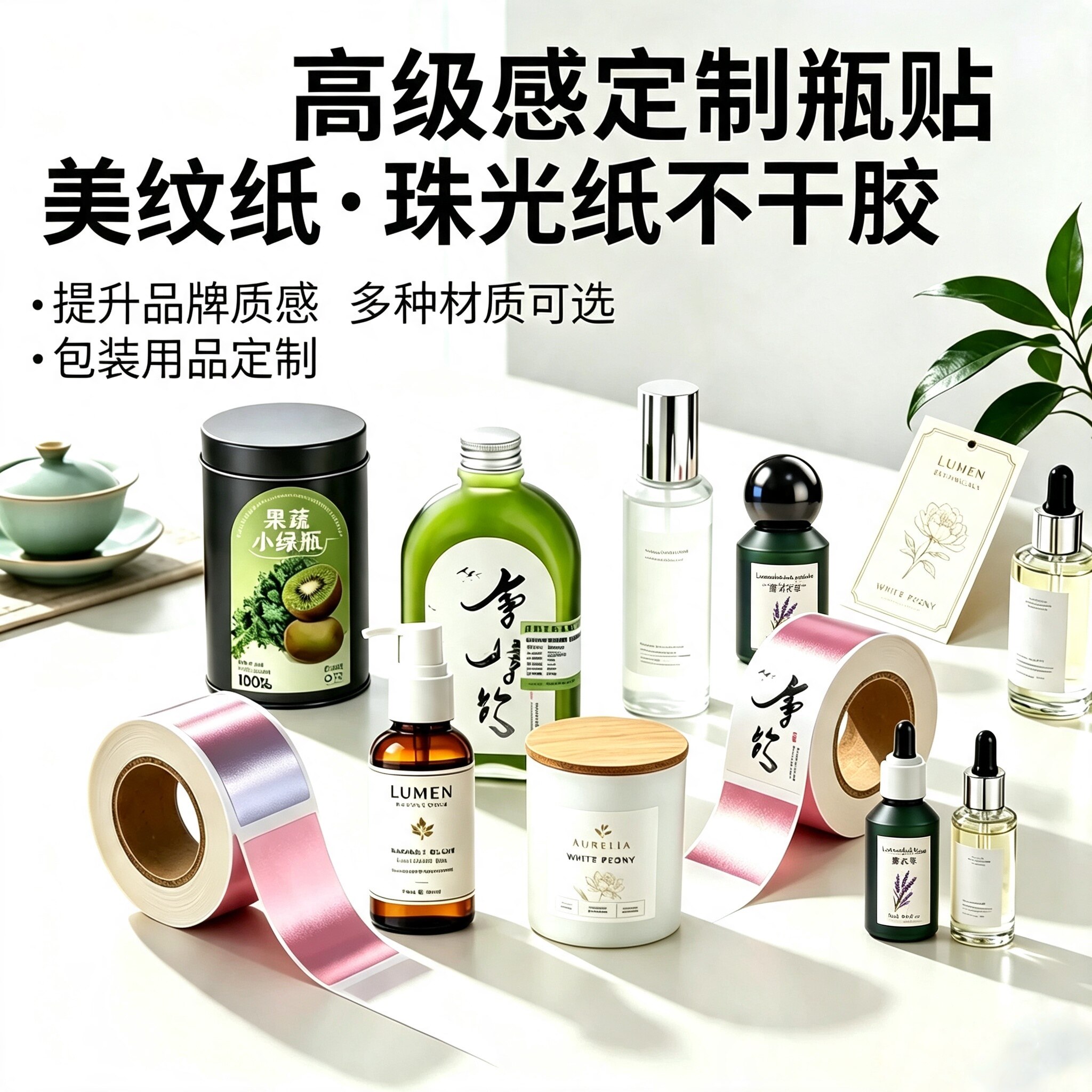 定做美纹纸粗糙牛皮纸不干胶合成纸珠光纸复古茶叶标签UV转印定制