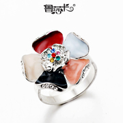 Rusa card Flash original fine jewelry color enamel flower ring