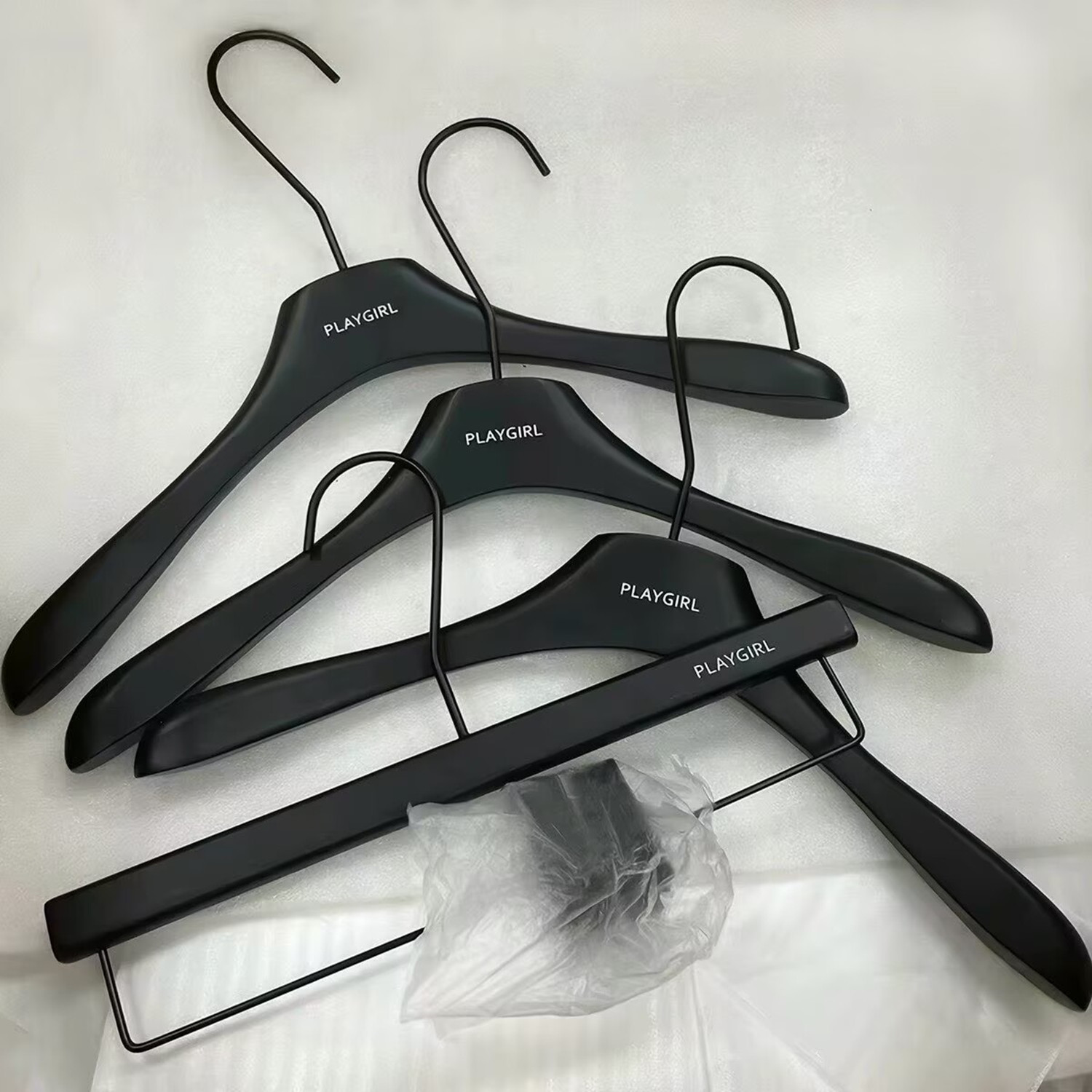 logo定制服装店专用儿童装男女装黑色实木衣架木质防滑衣挂衣撑子
