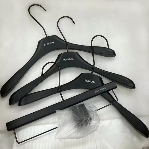 logo定制服装店专用儿童装男女装黑色实木衣架木质防滑衣挂衣撑子