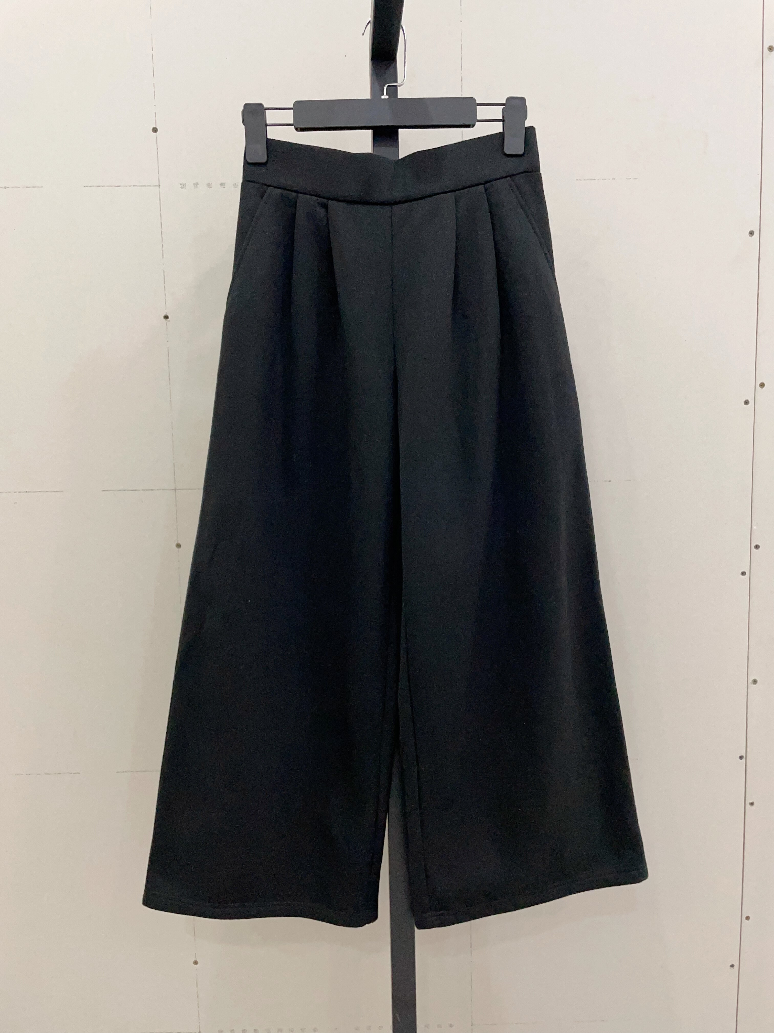 外单高腰薄绒阔脚裤休闲裤纯色宽松时尚通勤气质平脚洋气长裤女裤