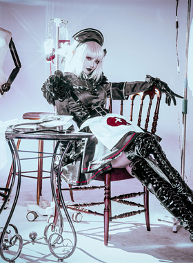 真人实拍FGOfate安息之馆南丁格尔礼装cos性感护士小恶魔cos服