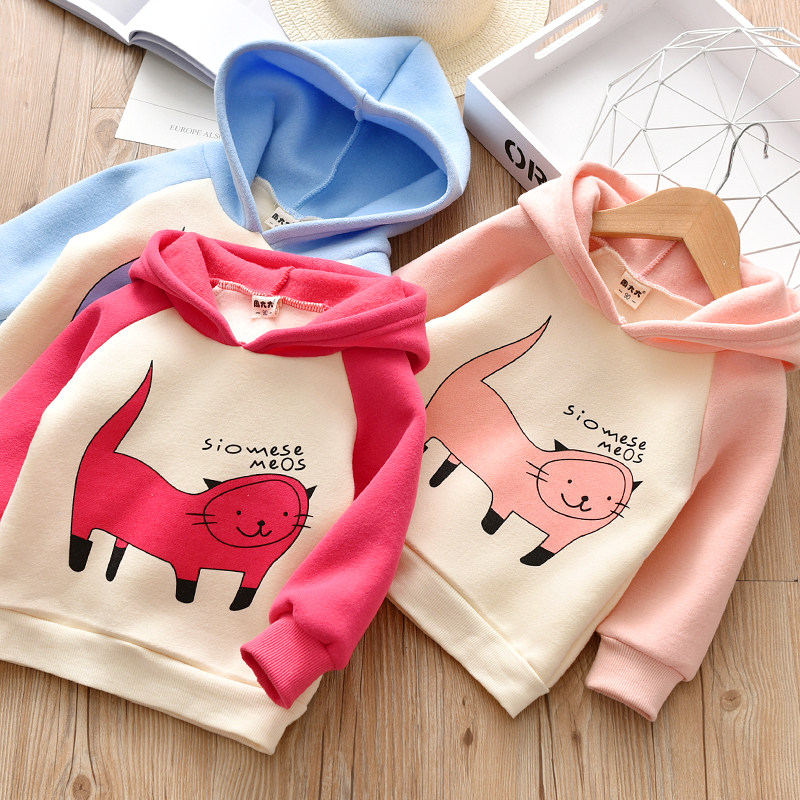 girl Fleece Sweater new pattern Winter clothes Female baby Kitty printing Pullover children The thin fabric Hooded Sweaterin the Children/Baby/Family fitted , Sweater/Fleece  category - from Buy2taobao.com to provide professional Taobao agent buy service