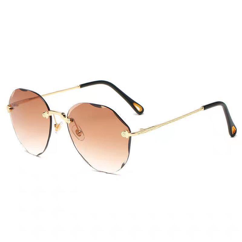 25122021新款无边框切边墨镜女气质网红圆脸大框显瘦防紫外线