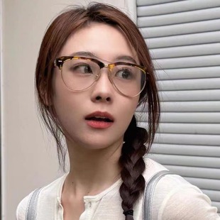 2512张元英同款日系复古半框眼镜女款潮眉线框平光镜素颜近视镜男