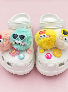 适配卡骆驰croc洞洞鞋配饰鞋花毛球毛绒搞怪可爱cross女多巴胺ins