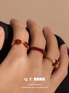 小众设计个性复古简约精致手工滴油戒指女时尚百搭轻奢感指环秋冬