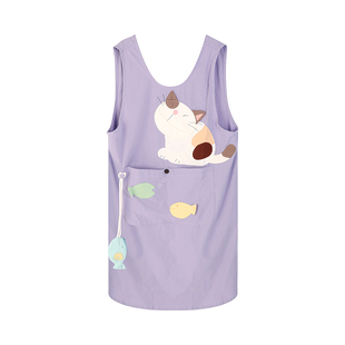 日本卡拉猫正品 厨房高档围裙 原创可爱纯棉猫咪浪漫满屋布艺无袖