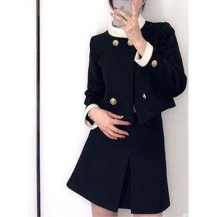 左边女装财阀千金系列2024秋冬新款精致毛呢小香风外套/短裙套装